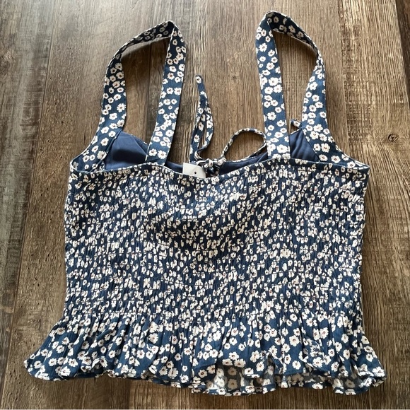 L A Hearts Blue Ditsy Floral Milkmaid Top Sz M Cottage Feminine Coquette Dainty - Picture 8 of 12